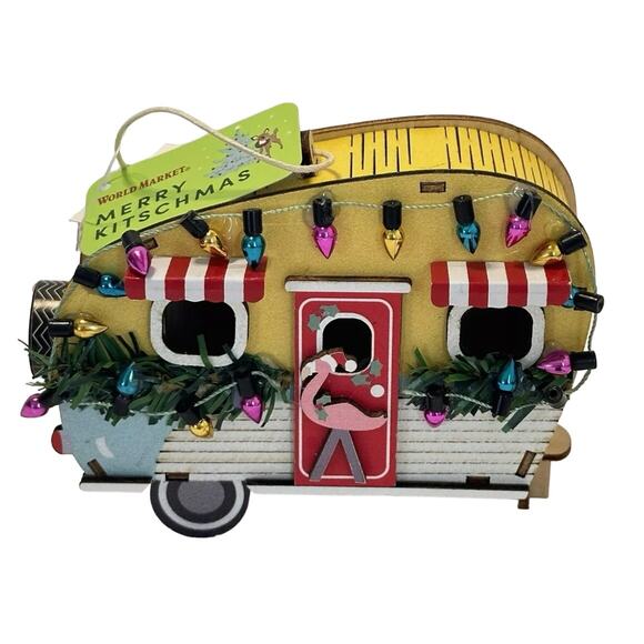 Mid Century Modern Trailer Camper Laser Cut Wood Christmas Ornament NEW Tags - Picture 1 of 3